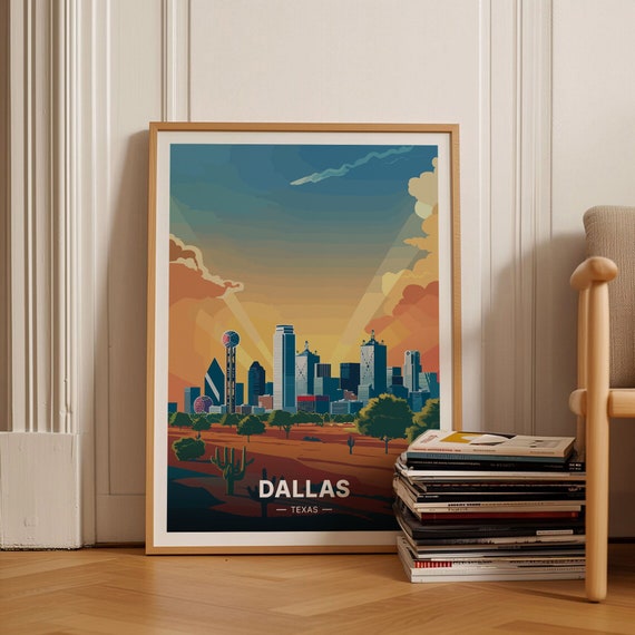 Dallas Skyline Travel Poster, Texas Cityscape
