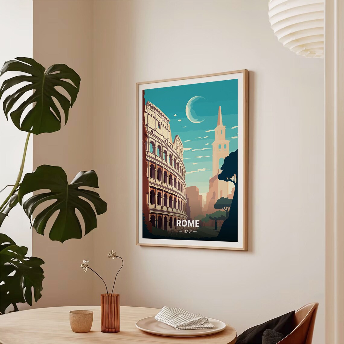 Rome Italy Travel Poster Colosseum Moonlit Night Ancient Ruins Art - Image 2