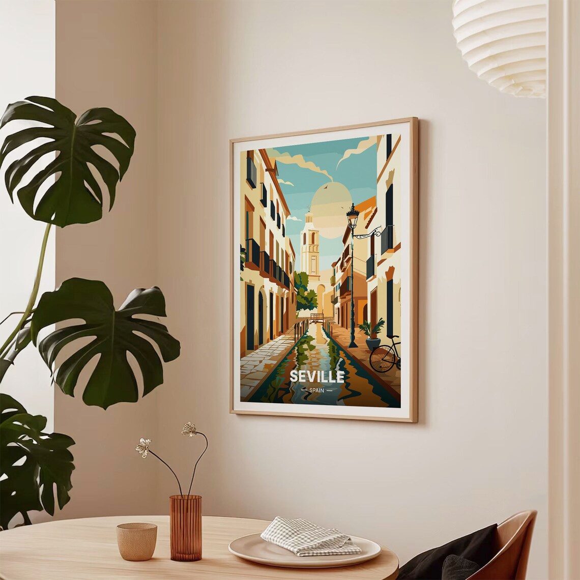 Seville Spain Old Town Street Canal Bell Tower Travel Poster - Image 2