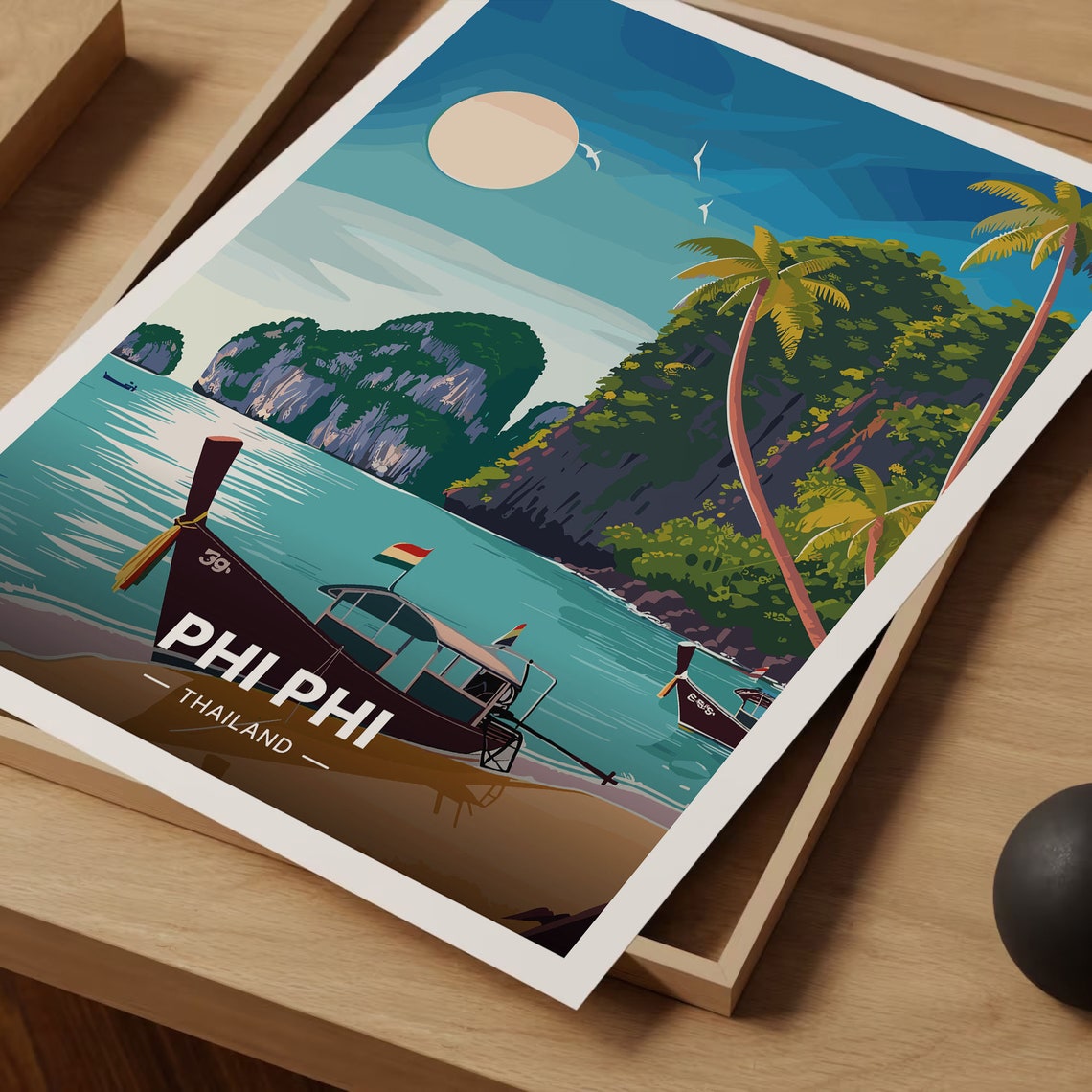 Phi Phi Thailand Limestone Cliffs Longtail Boat Sunset Travel Poster - Image 3