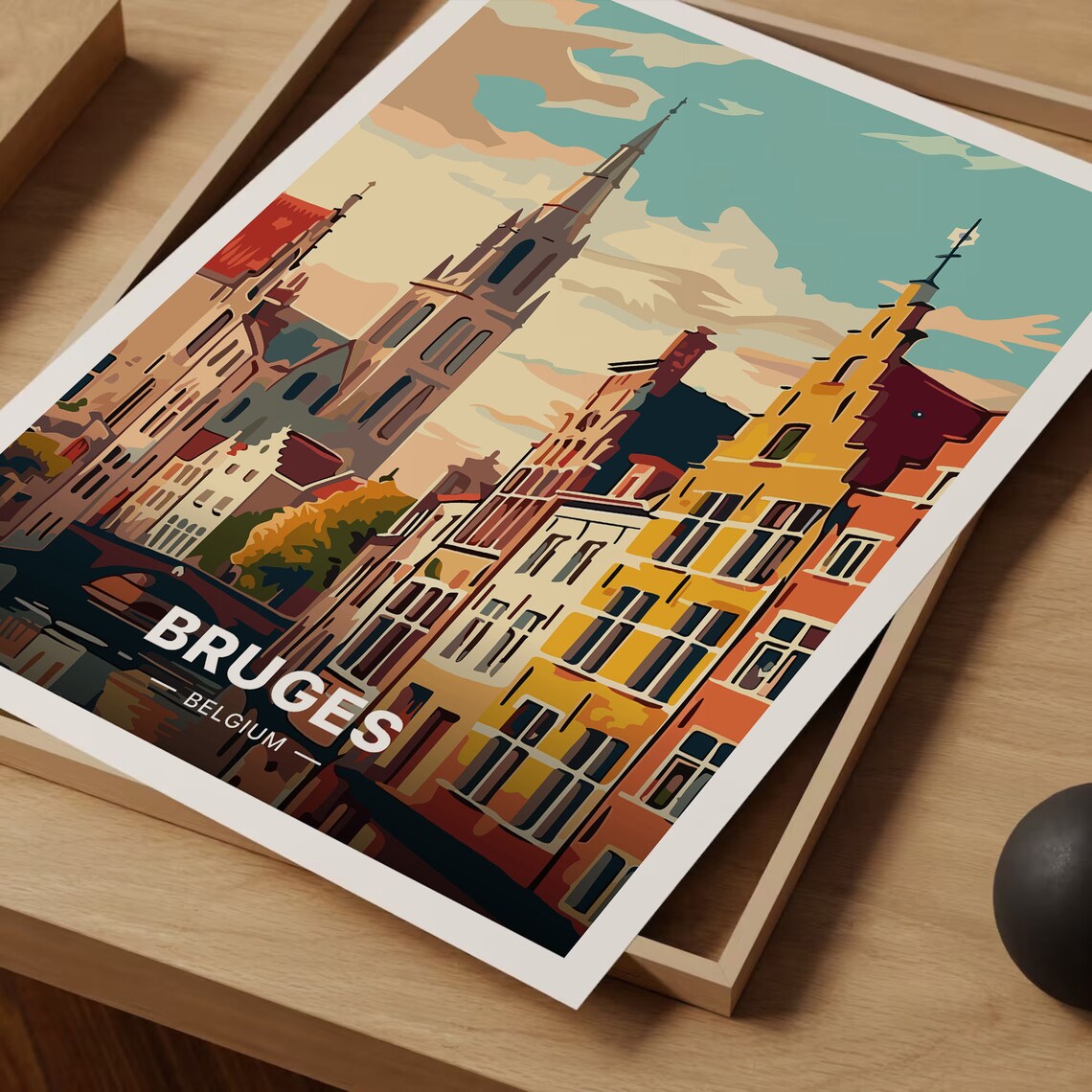 Bruges Belgium Mid-Century Modern Travel Poster - Image 3