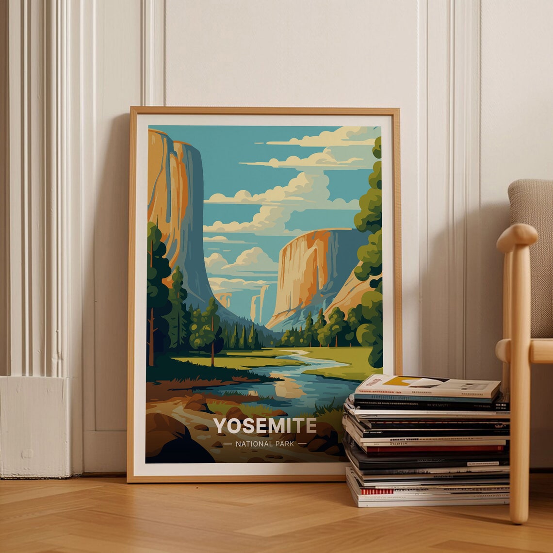 Yosemite National Park Granite Cliffs River Retro Travel Poster