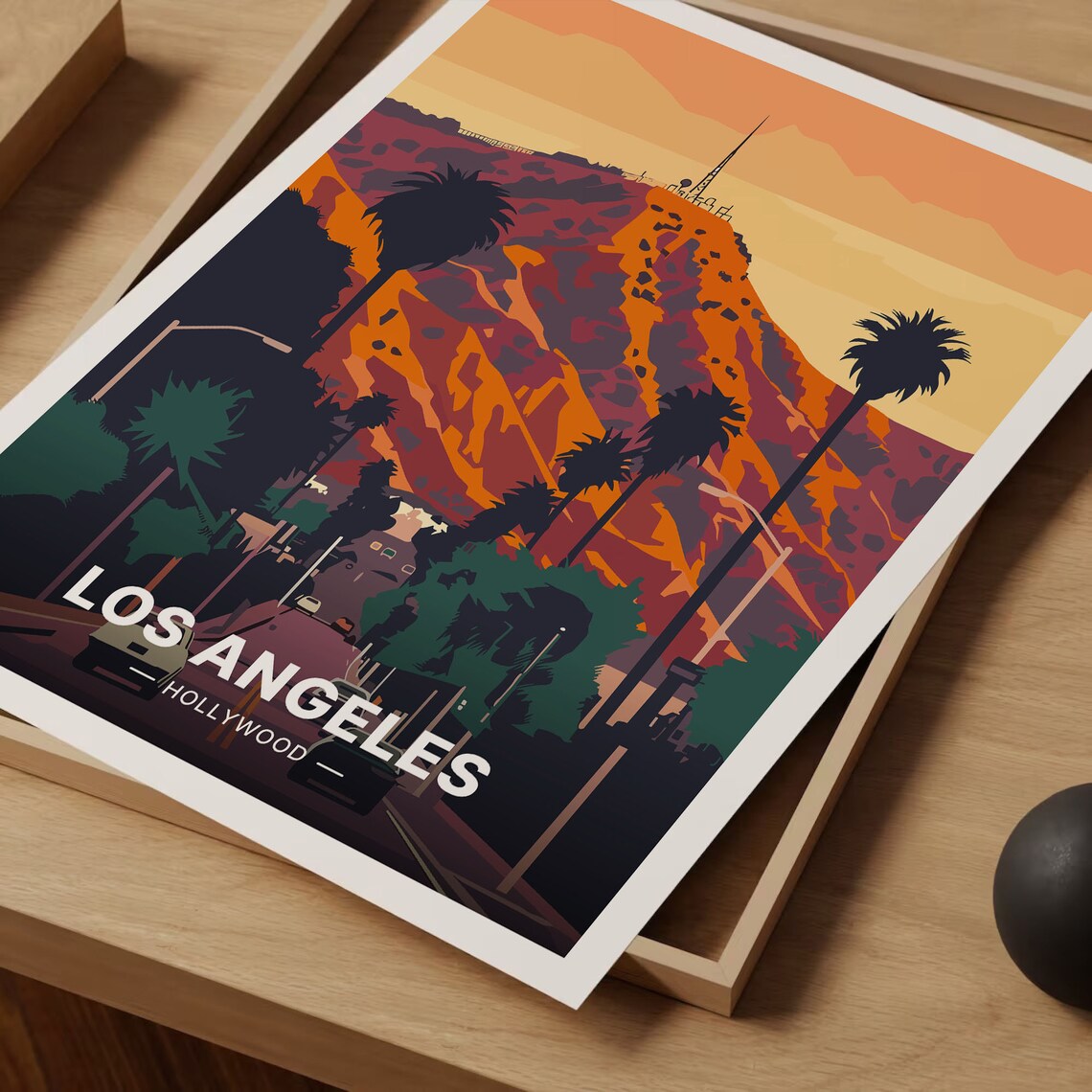 Los Angeles Hollywood Sign Hills Sunset Vintage City Travel Poster - Image 3