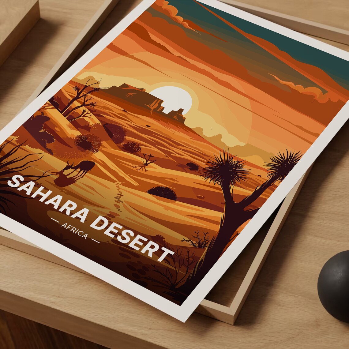 Sahara Desert Africa Dunes Camel Sunset Golden Landscape Poster - Image 3