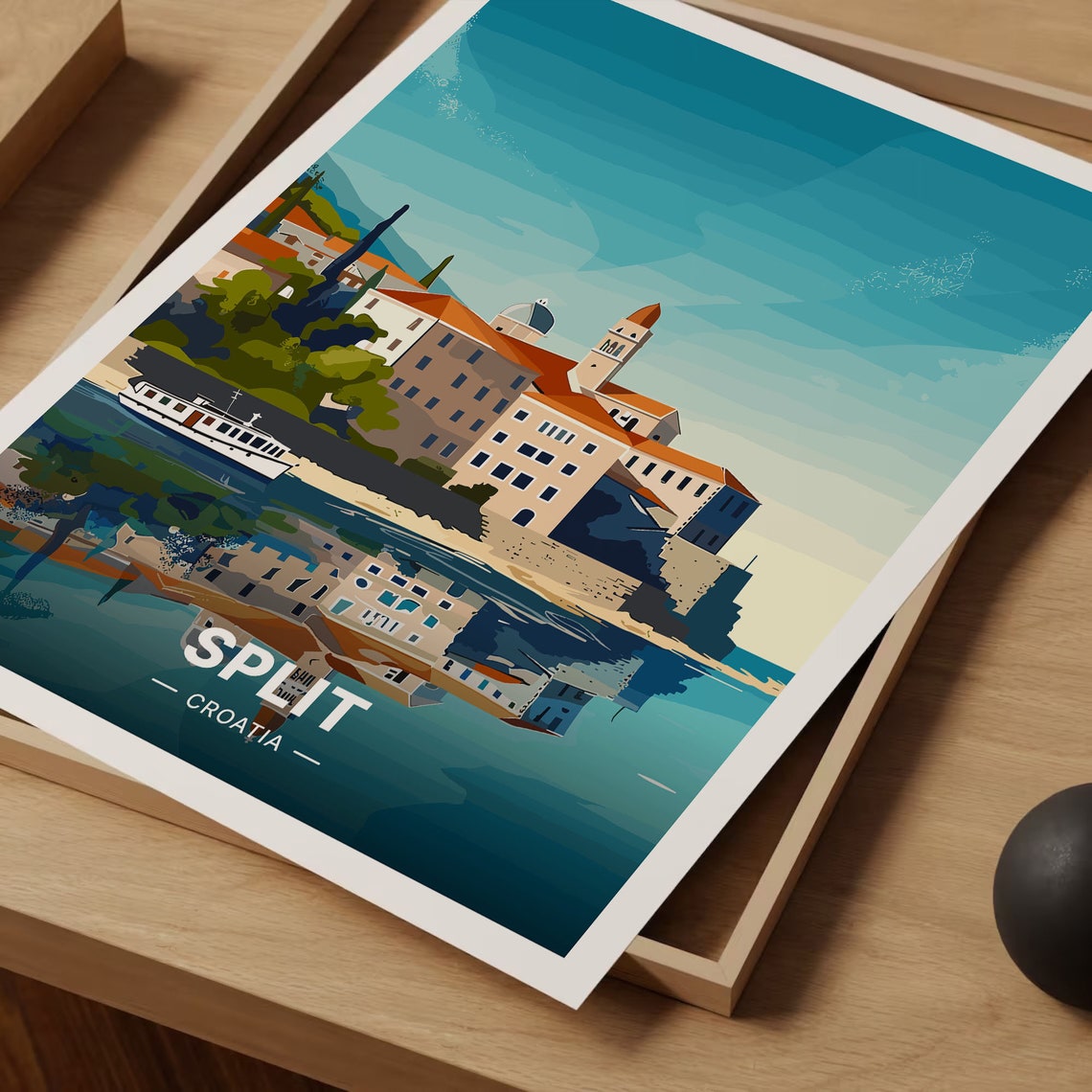 Split Croatia Old Town Harbor Waterfront Reflection Travel Poster - Image 3