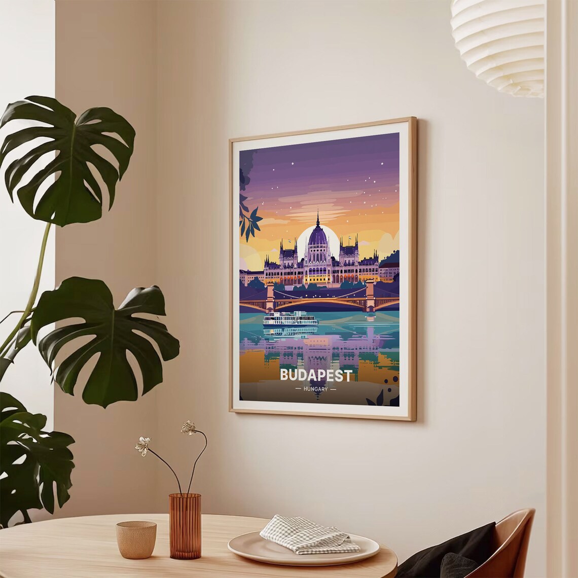 Budapest Hungary Parliament Building River Sunset Travel Poster Art - Image 2