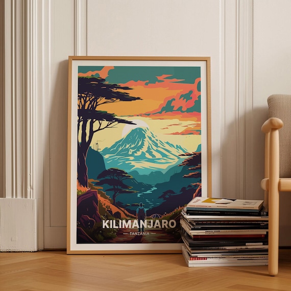 Mount Kilimanjaro Tanzania Snow Capped Peak Vintage Travel Poster