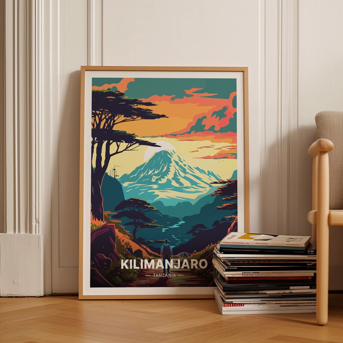 Mount Kilimanjaro Tanzania Snow Capped Peak Vintage Travel Poster