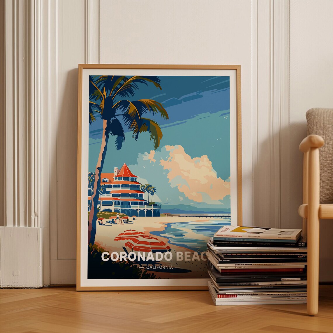 Coronado Beach Travel Poster, California Coastal Art Print