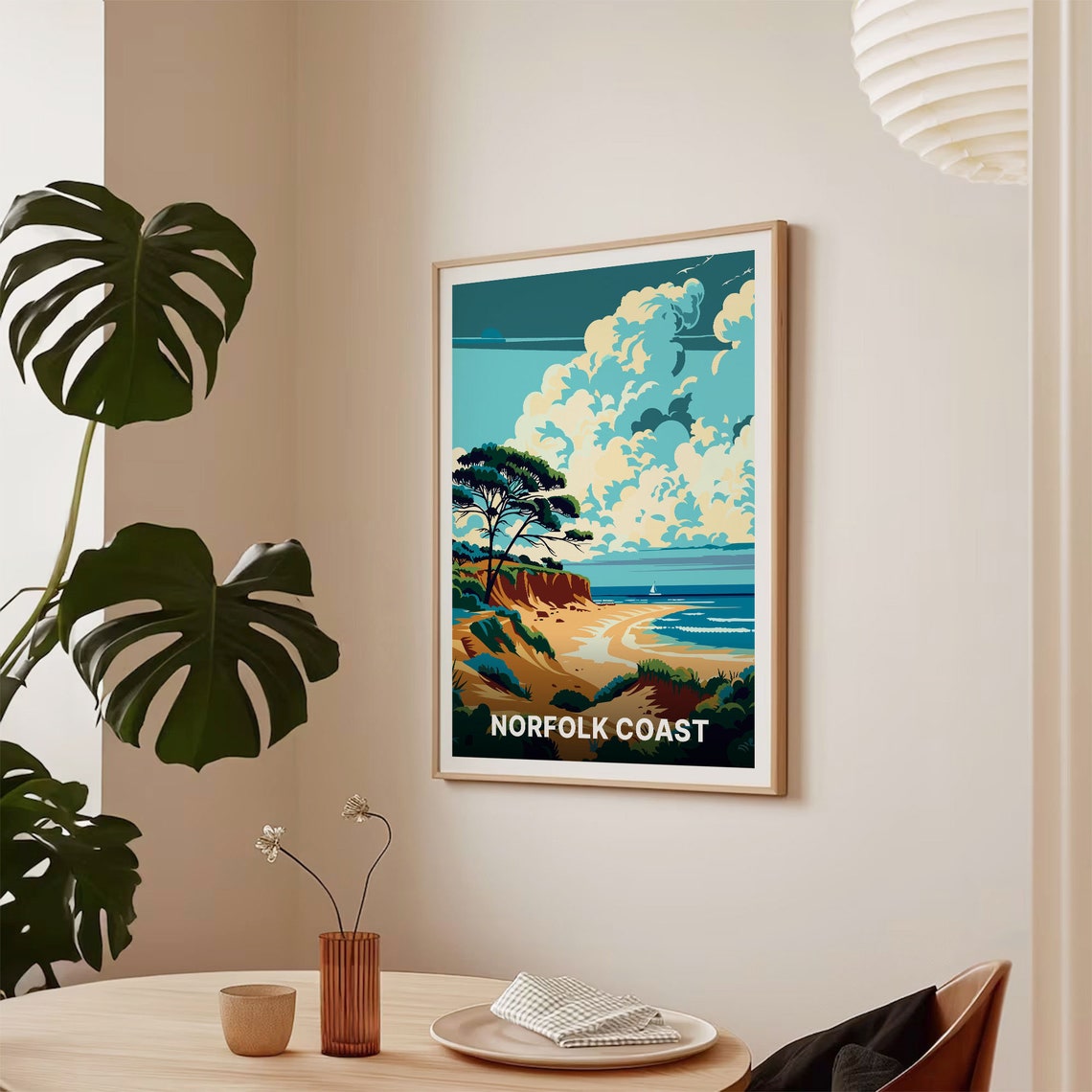 Norfolk Coast Sandy Beach Pine Cliffs Sailboat Shoreline Poster - Image 2