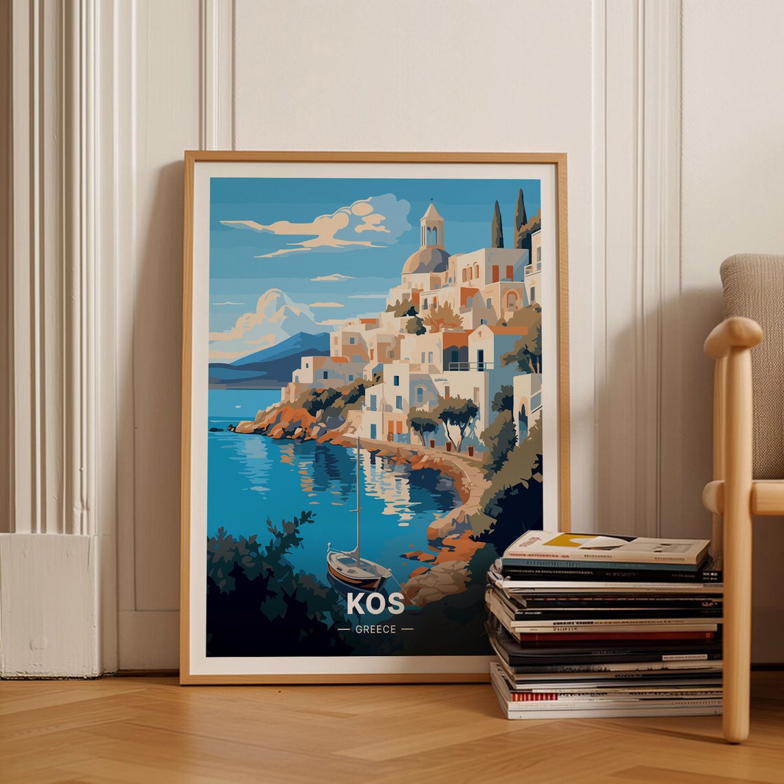 Kos Greece Whitewashed Village Harbor Aegean Sea Travel Poster