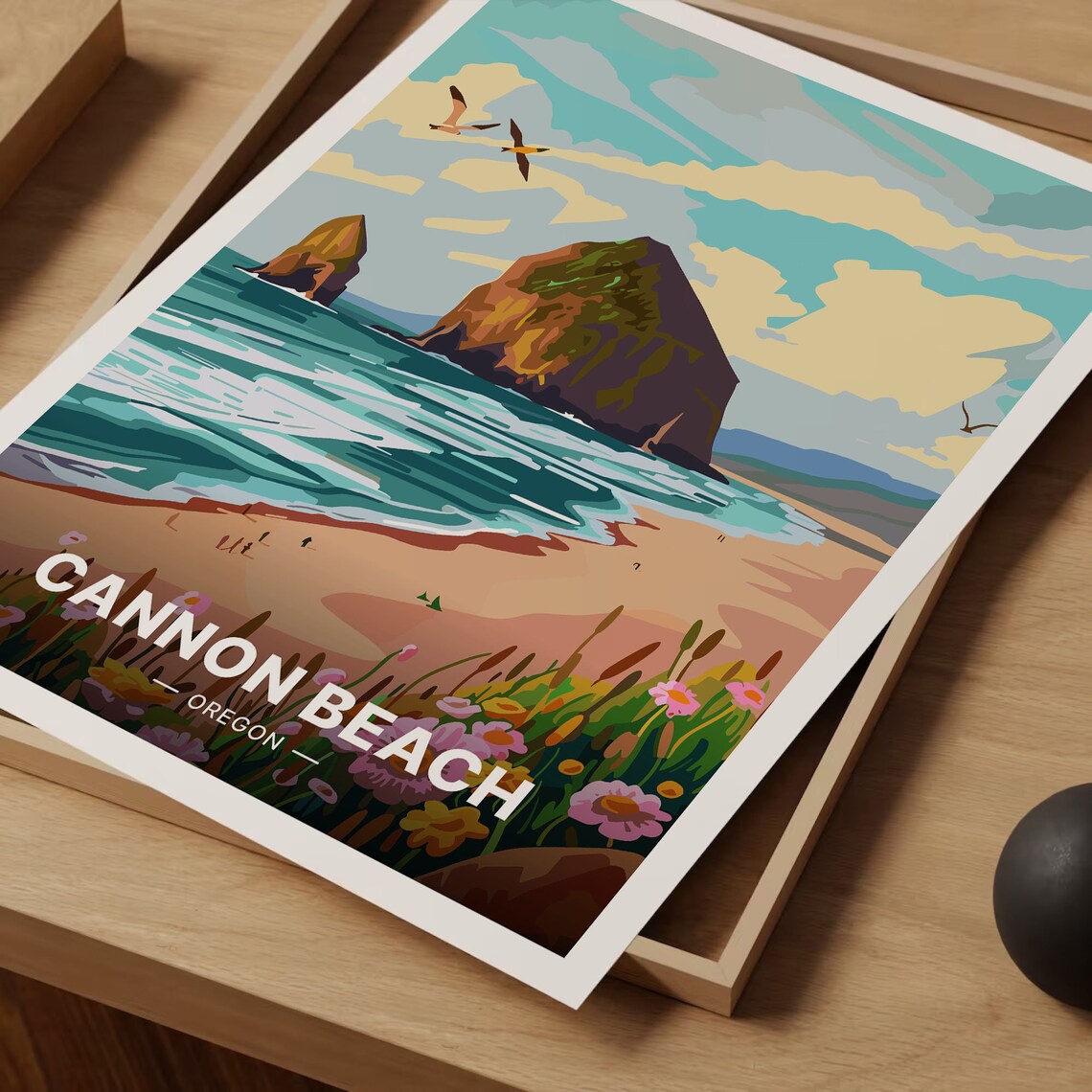 Cannon Beach Oregon Travel Poster, Mid-Century Modern - Image 3