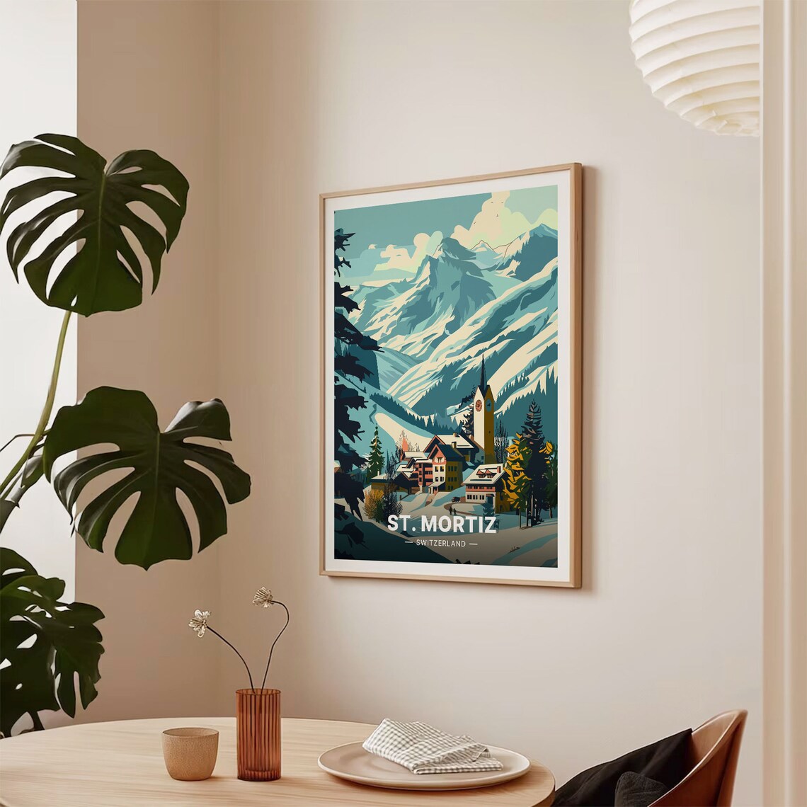 St Moritz Switzerland Poster Alpine Village Snowy Peaks Resort Art - Image 2