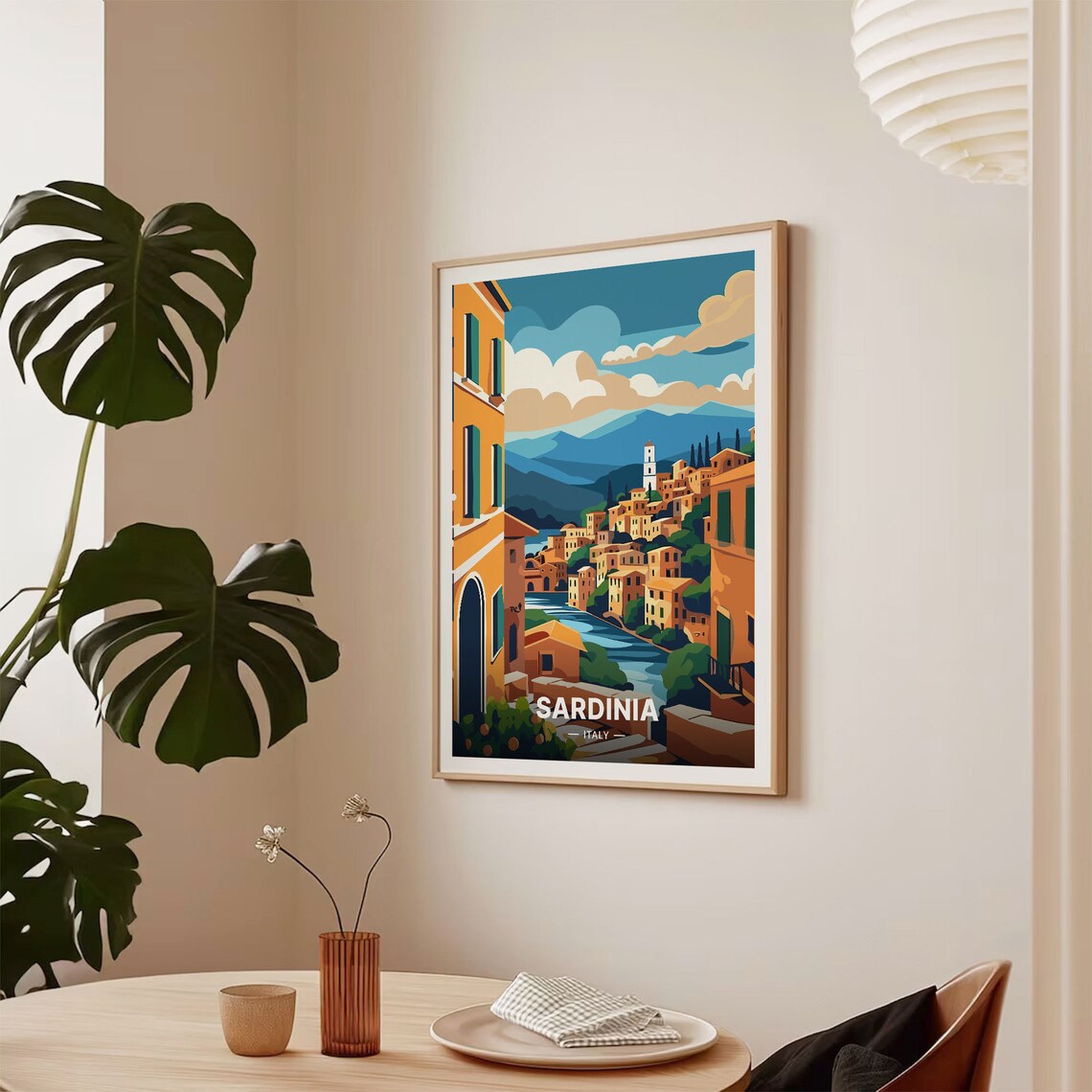 Sardinia Italy Mediterranean Scenic Hilltop Village Travel Poster - Image 2