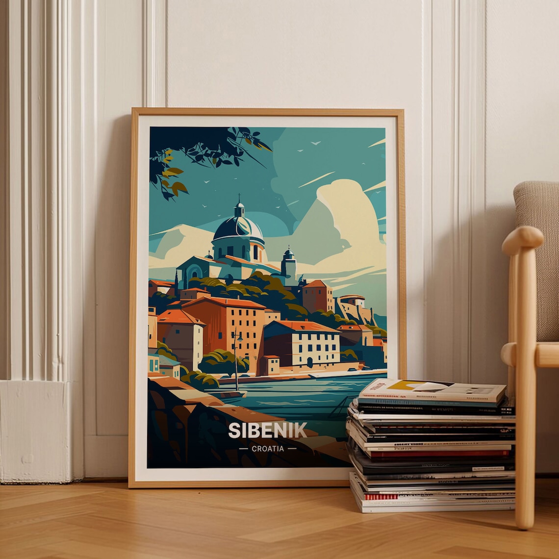 Sibenik Croatia Cathedral Dome Old Town Harbor Vintage Travel Poster