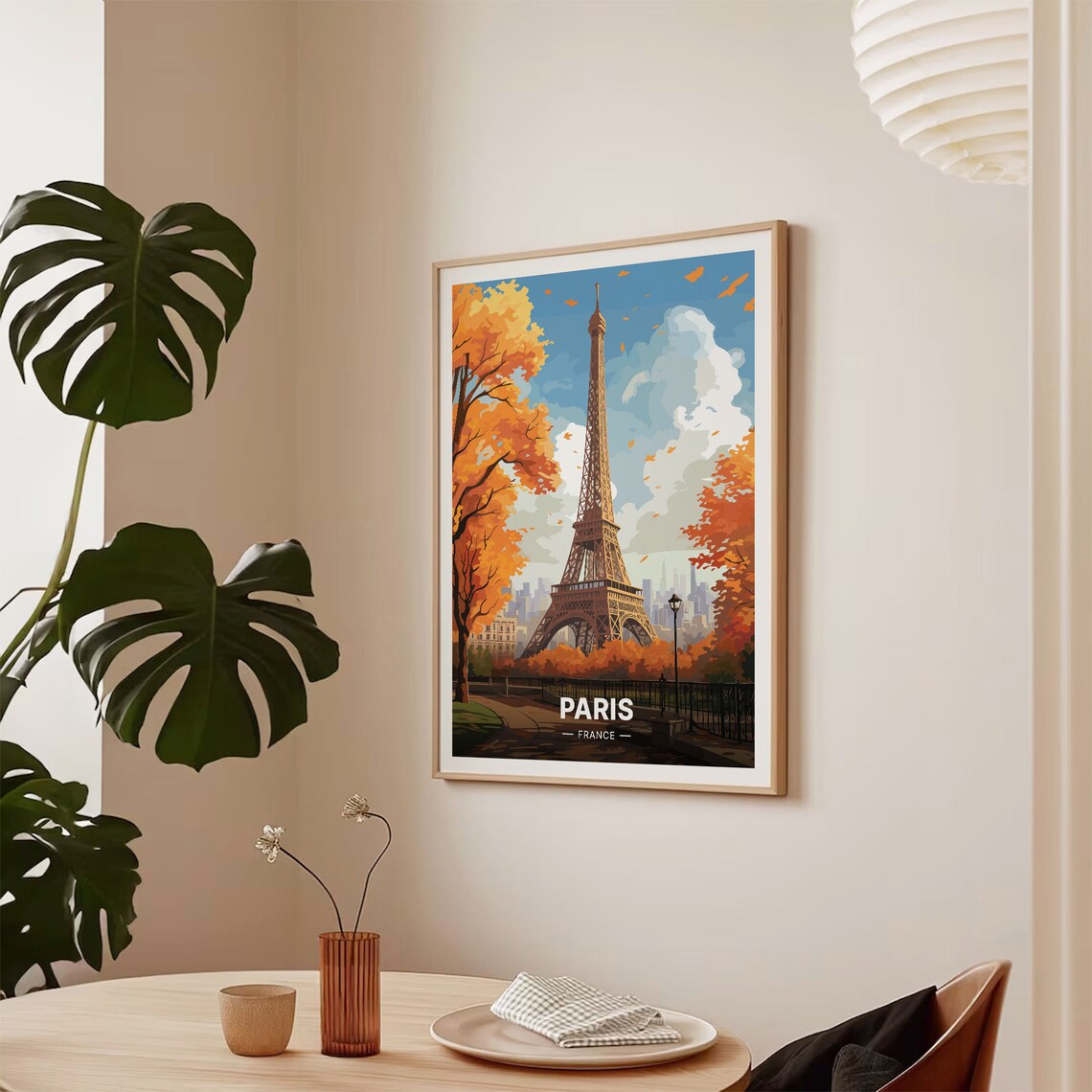 Paris France Eiffel Tower Golden Autumn Leaves Travel Poster - Image 2