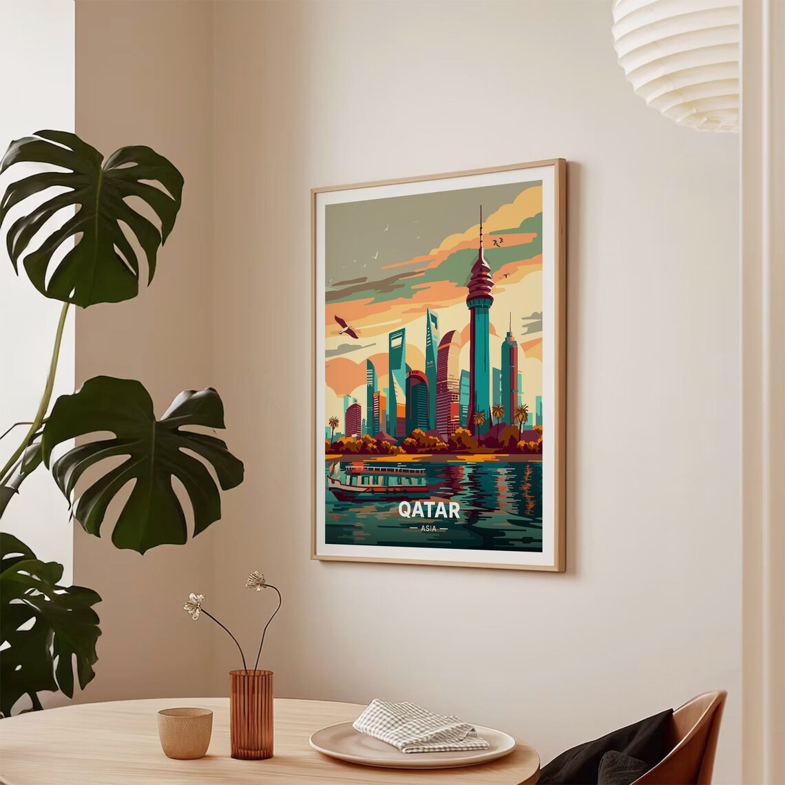 Doha Skyline Travel Poster, Mid Century Modern Decor - Image 2