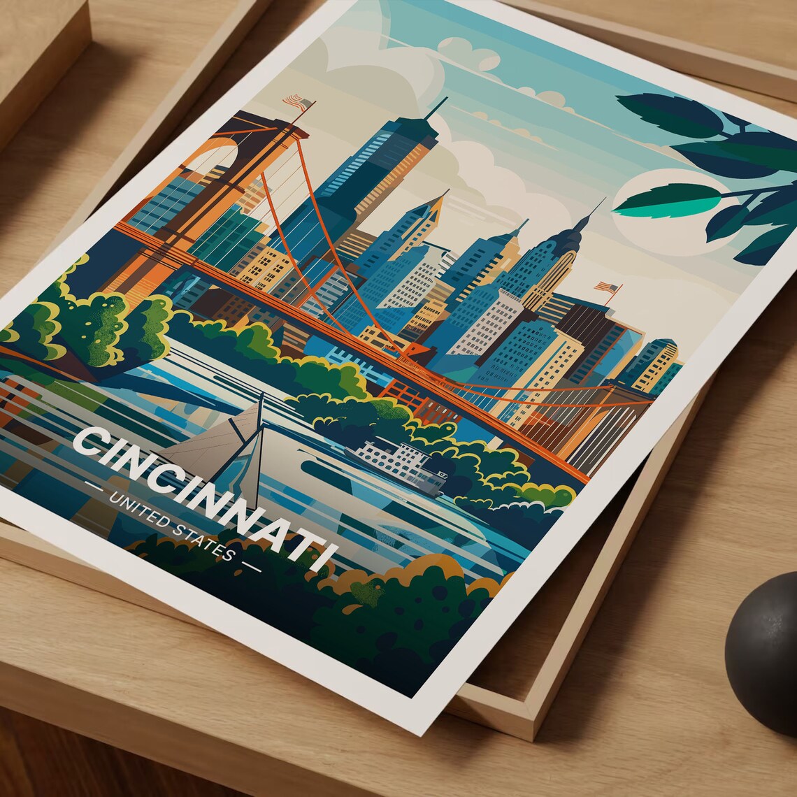 Cincinnati Cityscape Travel Poster, Ohio Travel Poster - Image 3