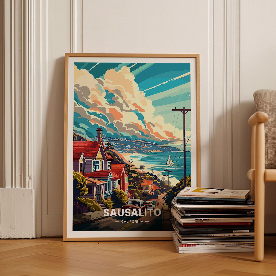 California Sausalito Travel Poster, Scenic Place Decor