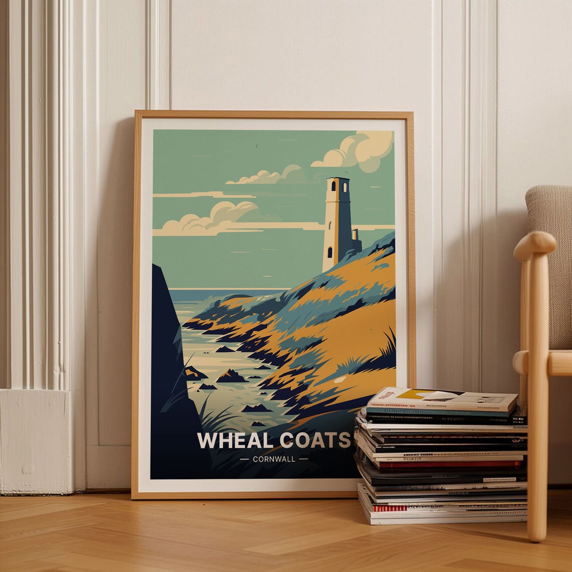 Wheal Coats Cornwall Travel Poster Golden Cliffs Mine Coast Art