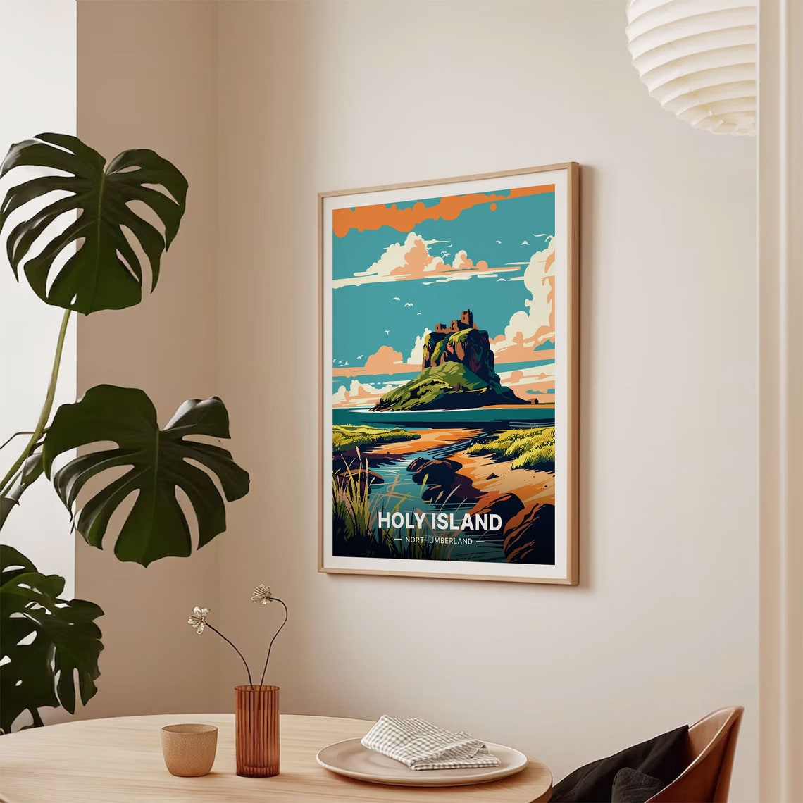 Holy Island Northumberland Castle Tidal Coast Vintage Travel Poster - Image 2