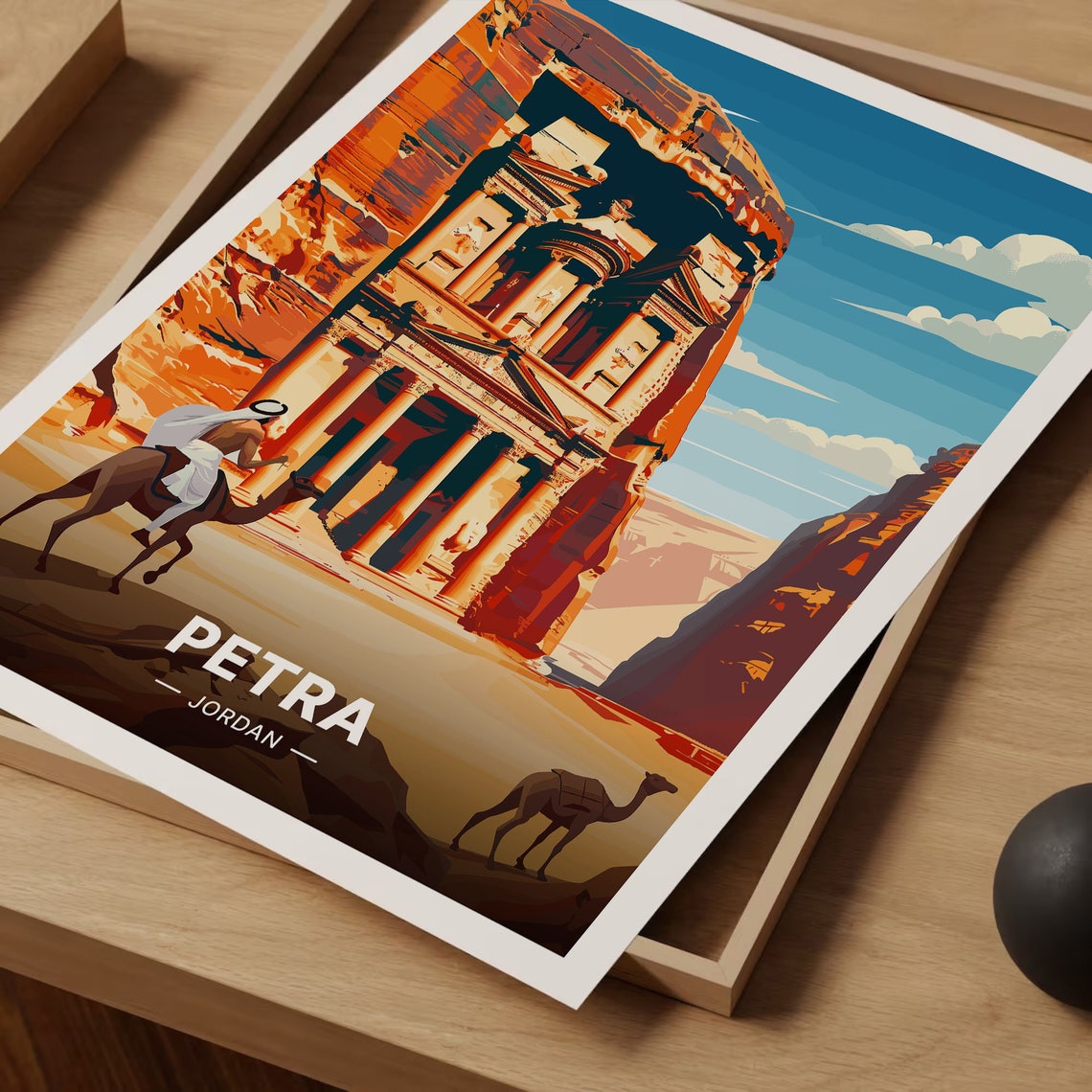 Petra Jordan Travel Poster Treasury Canyon Camel Rider Desert Art - Image 3
