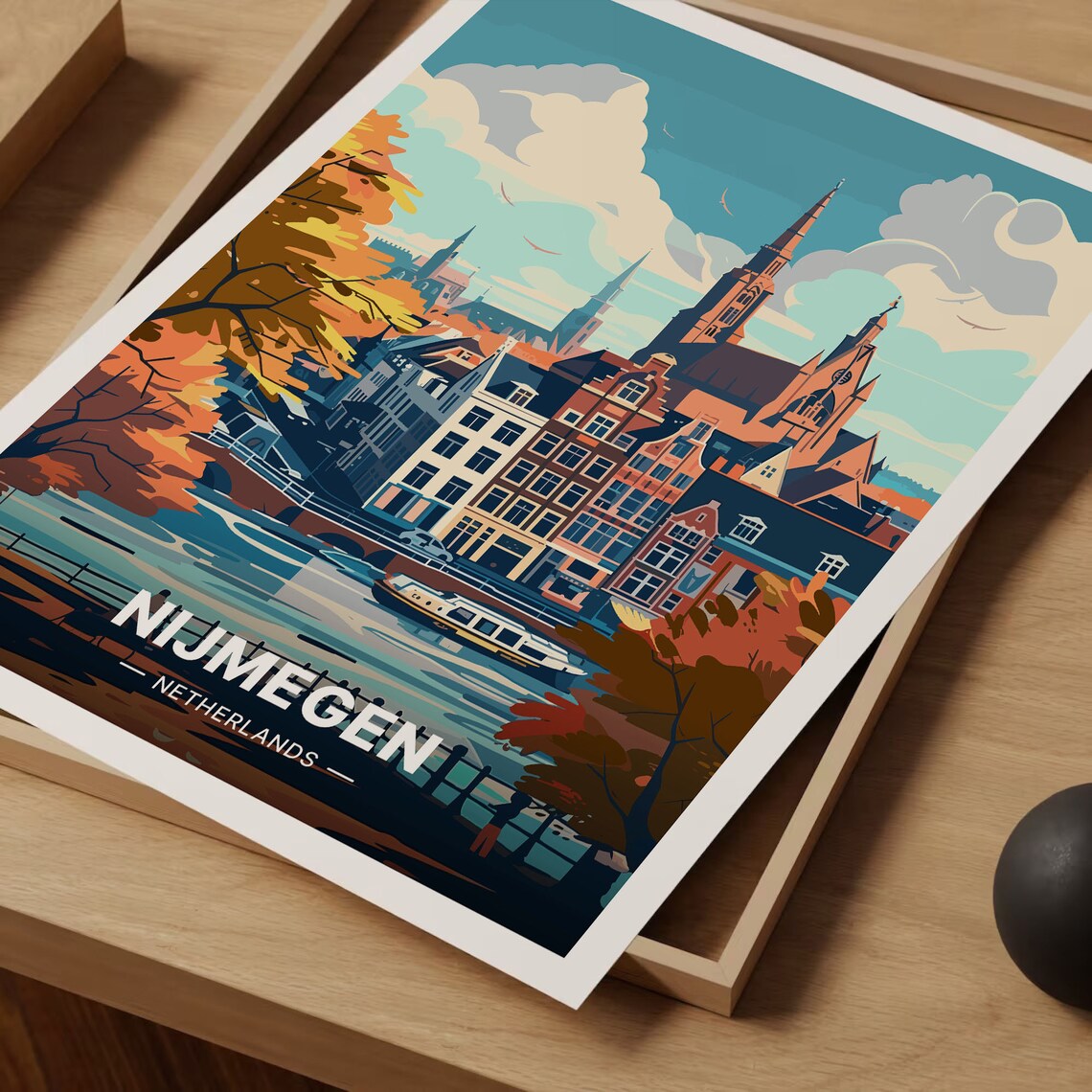 Nijmegen Netherlands Canal Gabled Houses Church Towers Travel Poster - Image 3