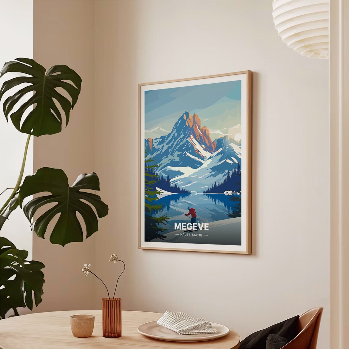 Megeve French Alps Skier Mountain Lake Vintage Ski Resort Poster - Image 2