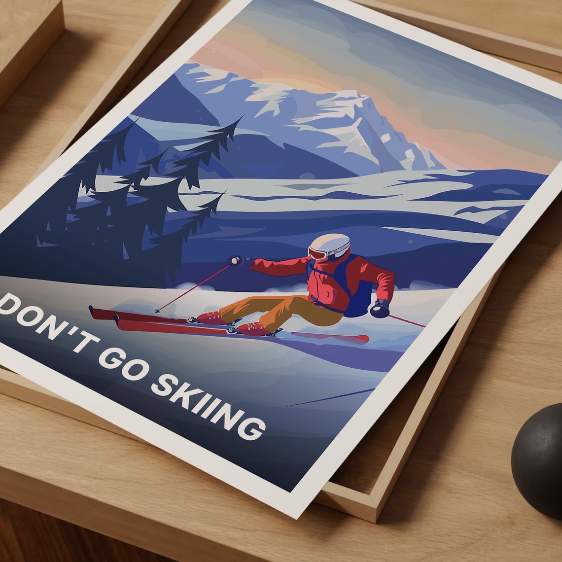 Dont Go Skiing Funny Vintage Skier Mountain Slope Sports Poster - Image 3