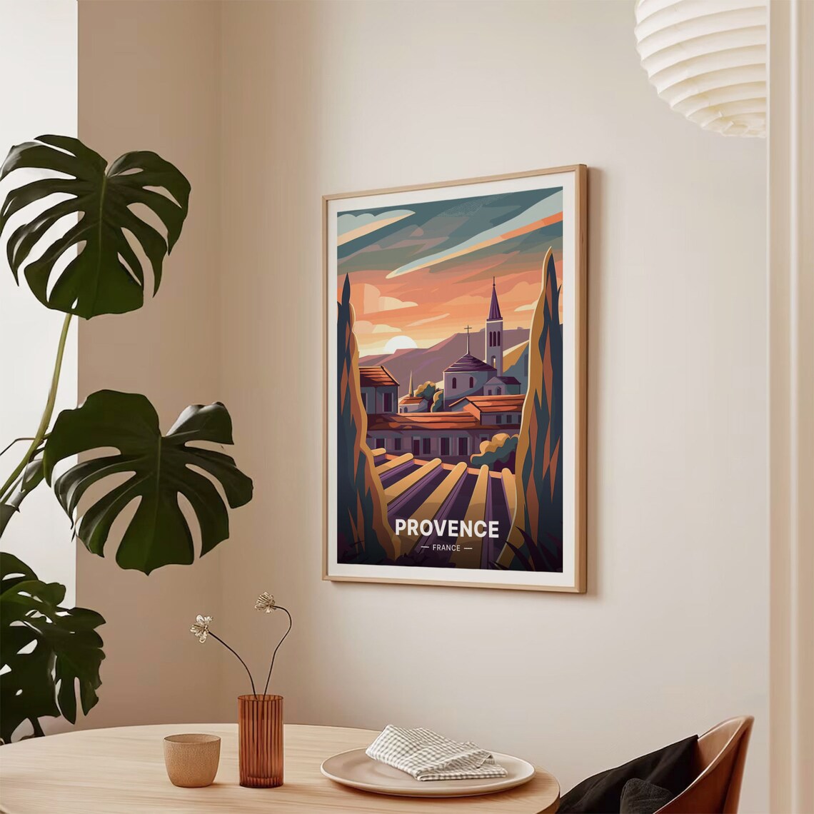 Provence France Sunset Village Church Cypress Hills Travel Poster - Image 2