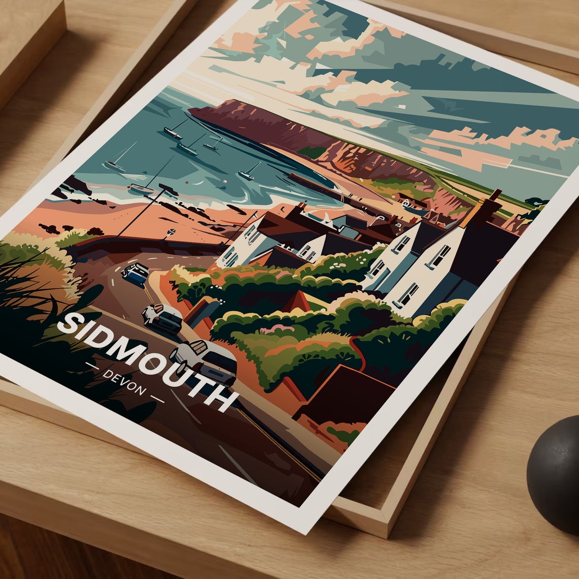 Sidmouth Devon Beach Travel Poster Red Cliffs Vintage Seaside Art - Image 3