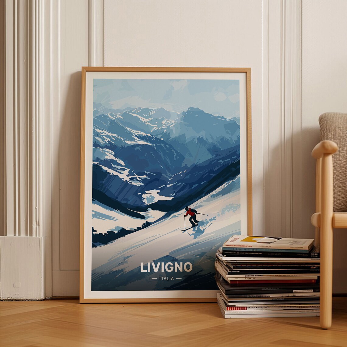 Livigno Italy Solo Skier Powder Descent Alpine Winter Art Poster
