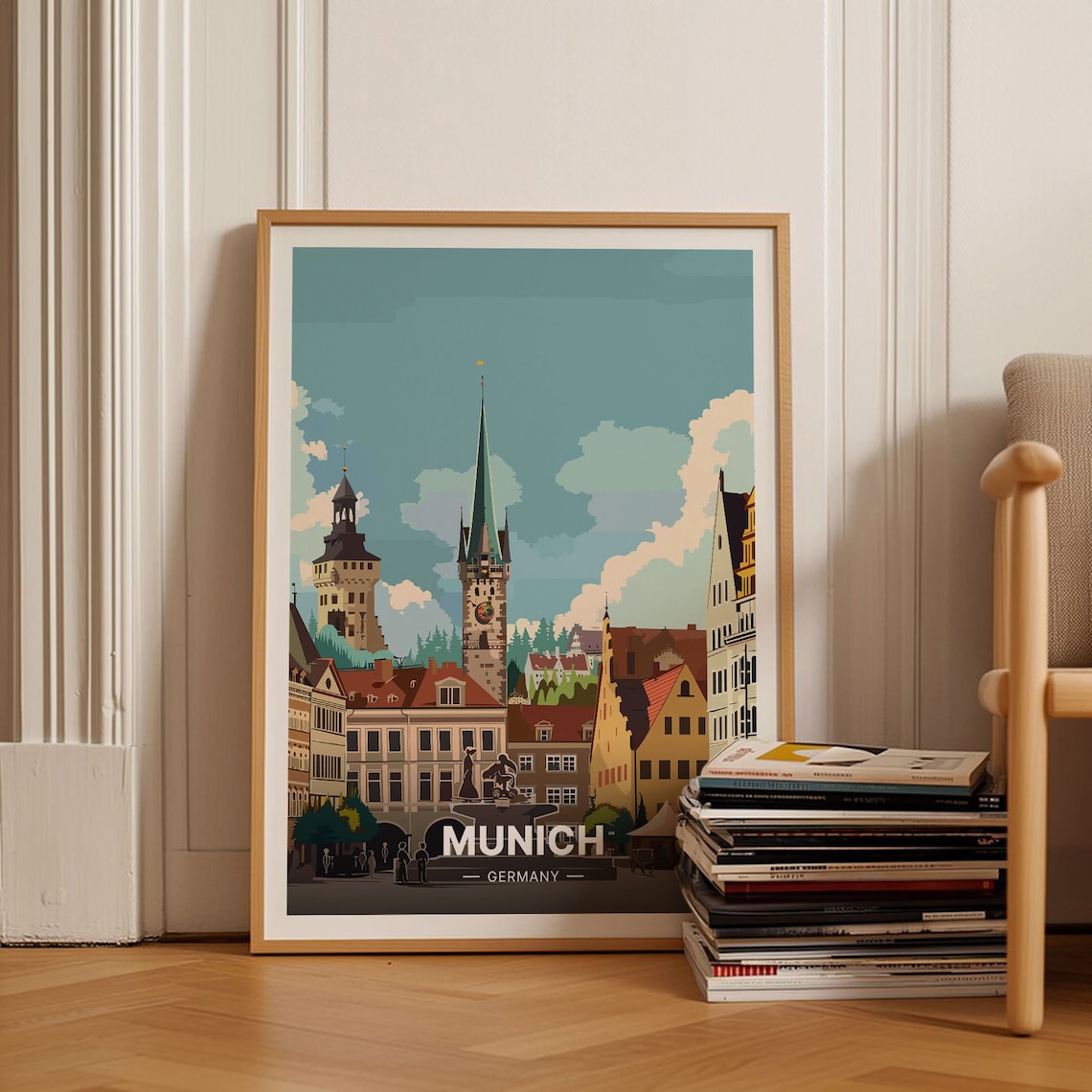 Munich Travel Poster, Germany Cityscape Art Print