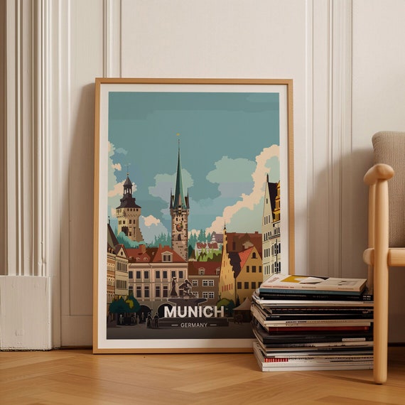 Munich Travel Poster, Germany Cityscape Art Print