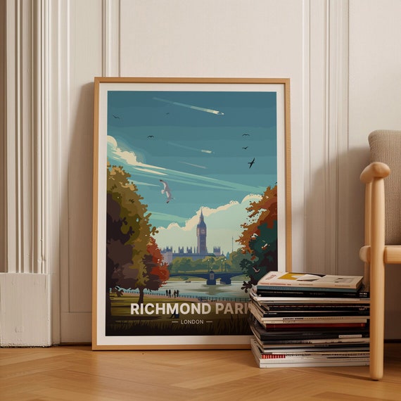 Richmond Park Travel Poster London Landscape Art British Deer Park Illustration Royal Park Wall Decor C20 813