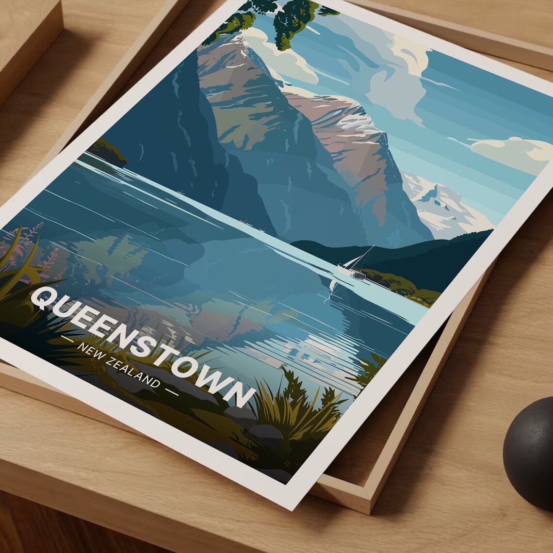 Queenstown New Zealand Coastal Landscape Travel Poster - Image 3