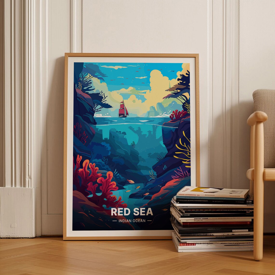 Red Sea Coral Canyon Sailboat Diving Underwater World Poster