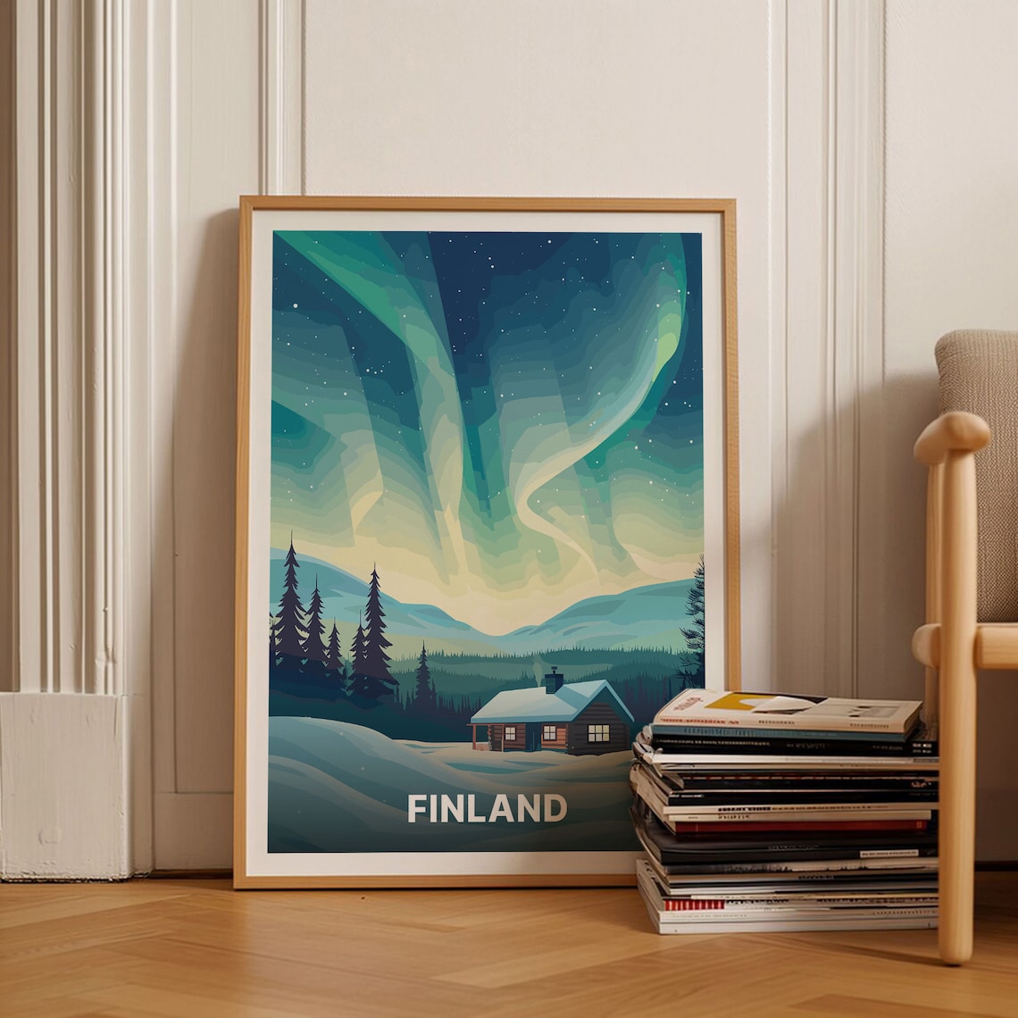 Aurora Borealis Finland Travel Poster, Nature Decor