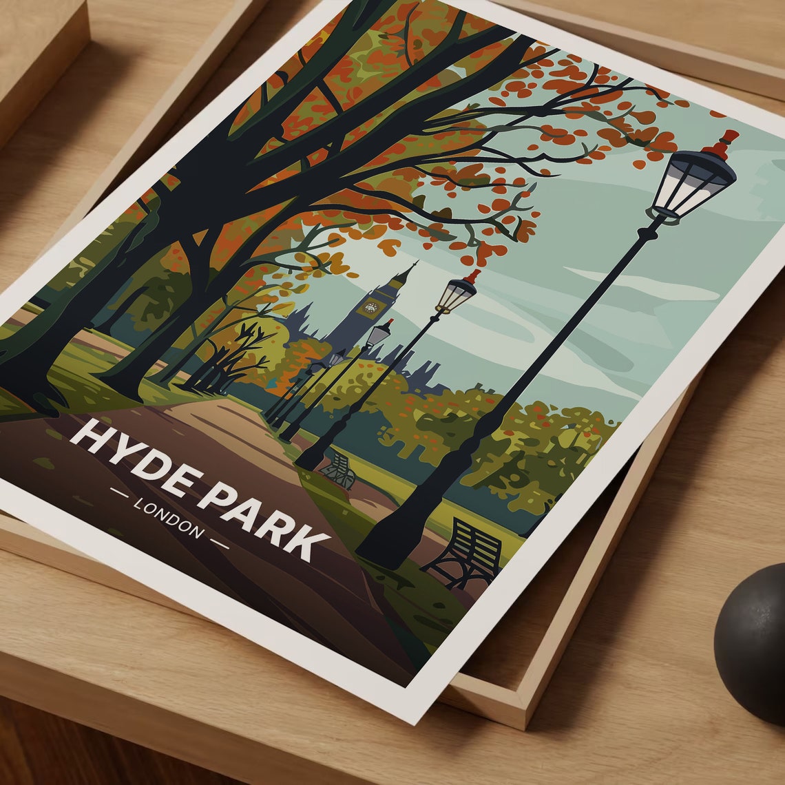 Hyde Park London Autumn Tree Lined Path Vintage Travel Poster - Image 3