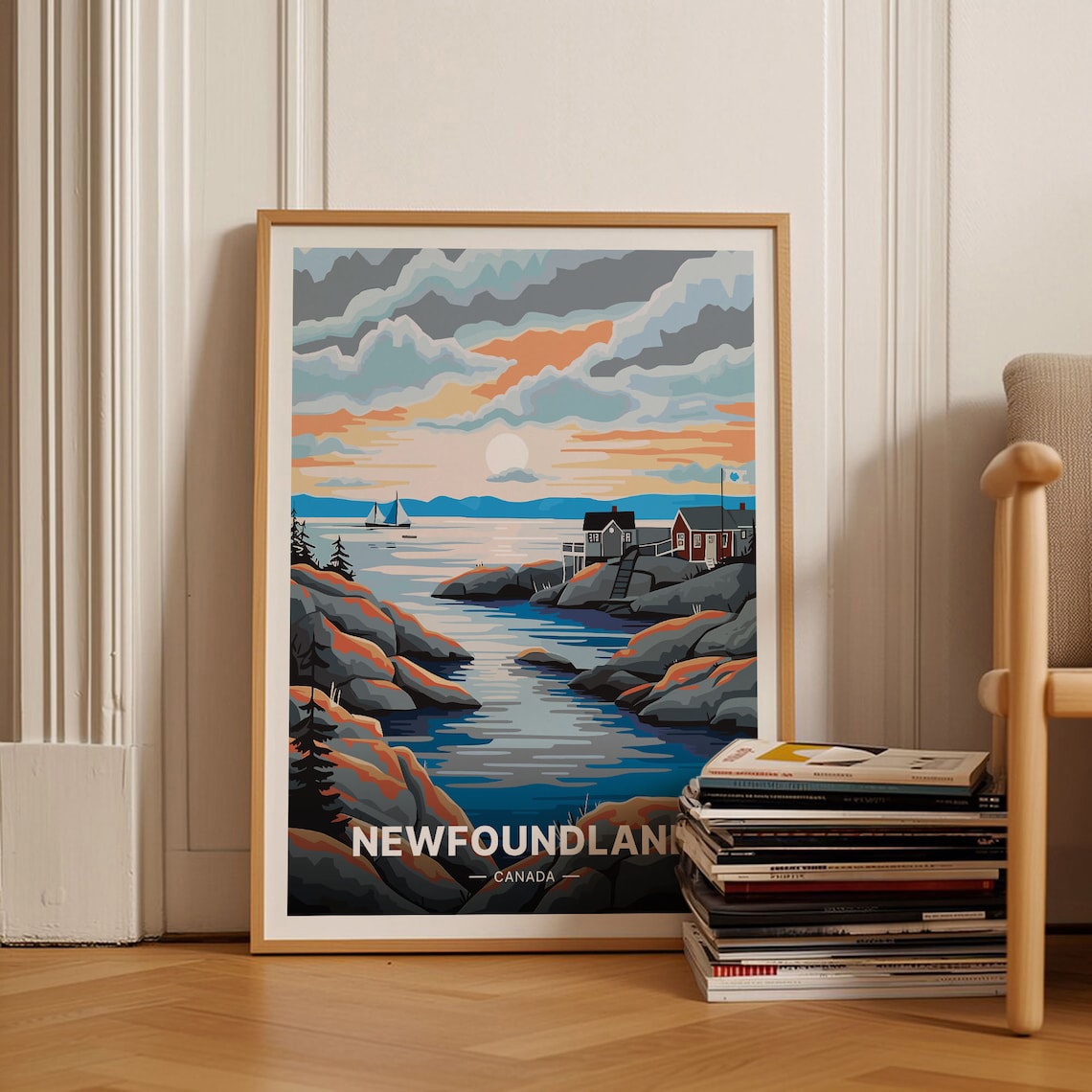 Newfoundland Travel Poster, Canada City Landscape