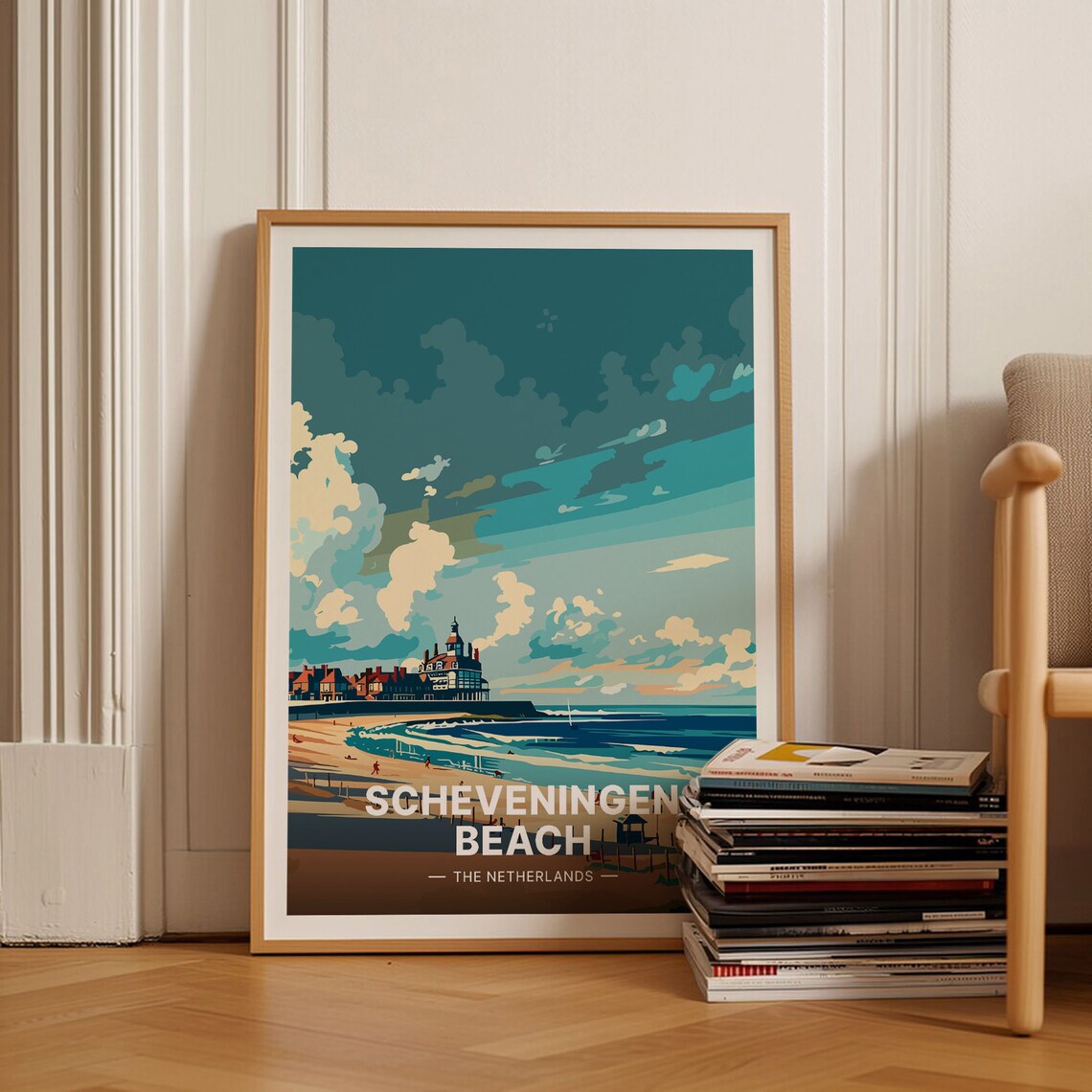 Scheveningen Beach Netherlands Grand Hotel Sea View Travel Poster
