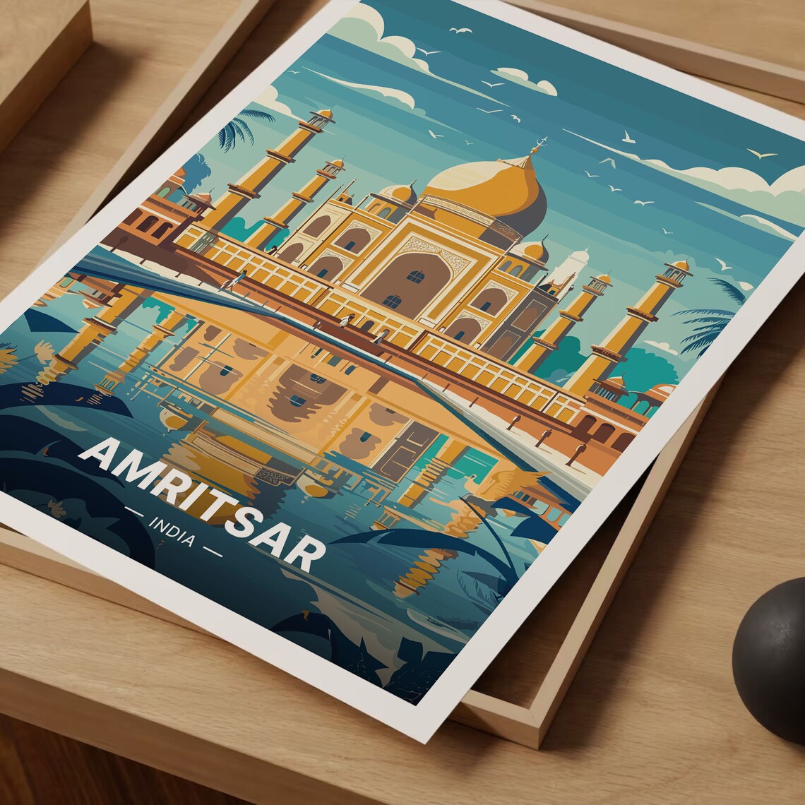 Amritsar India Punjab Golden Domed Temple Reflection Travel Poster - Image 3