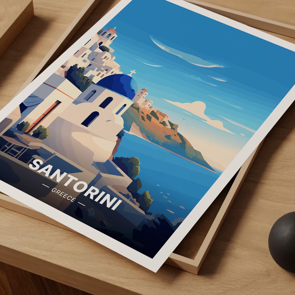 Santorini Greece Blue Dome Churches Caldera View Travel Poster - Image 3