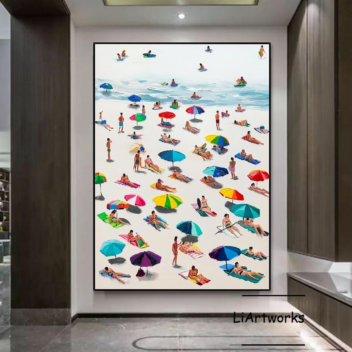 Sunny Beach Scene Colorful Umbrellas Surfers Summer Joy Art Poster - Image 4