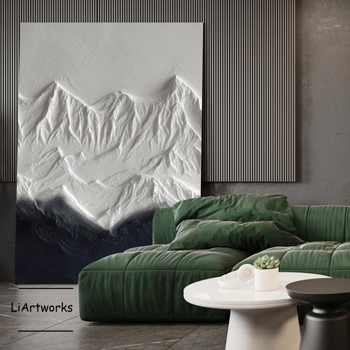 Black And White Mountain Ridge 3D Textured Landscape Art Poster - Image 2