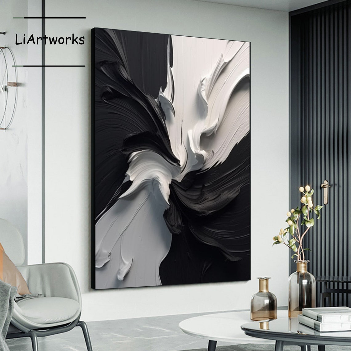 Black And White Swirl Textured Abstract Monochrome Art Poster - Image 4