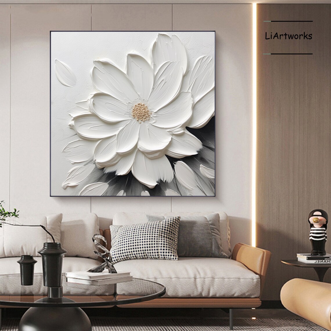 White Flower Textured On Black And White Contrast Floral Poster - Image 3