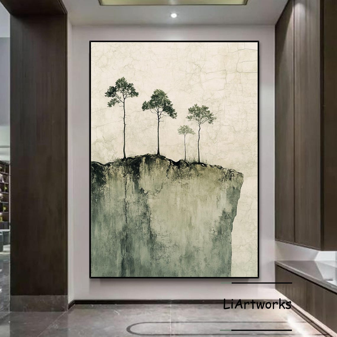 Large Green Abstract Landscape Oil Painting Original Trees Of Life Painting On Wabi Sabi Landscape Painting Living Room Wall Deocr - Image 4