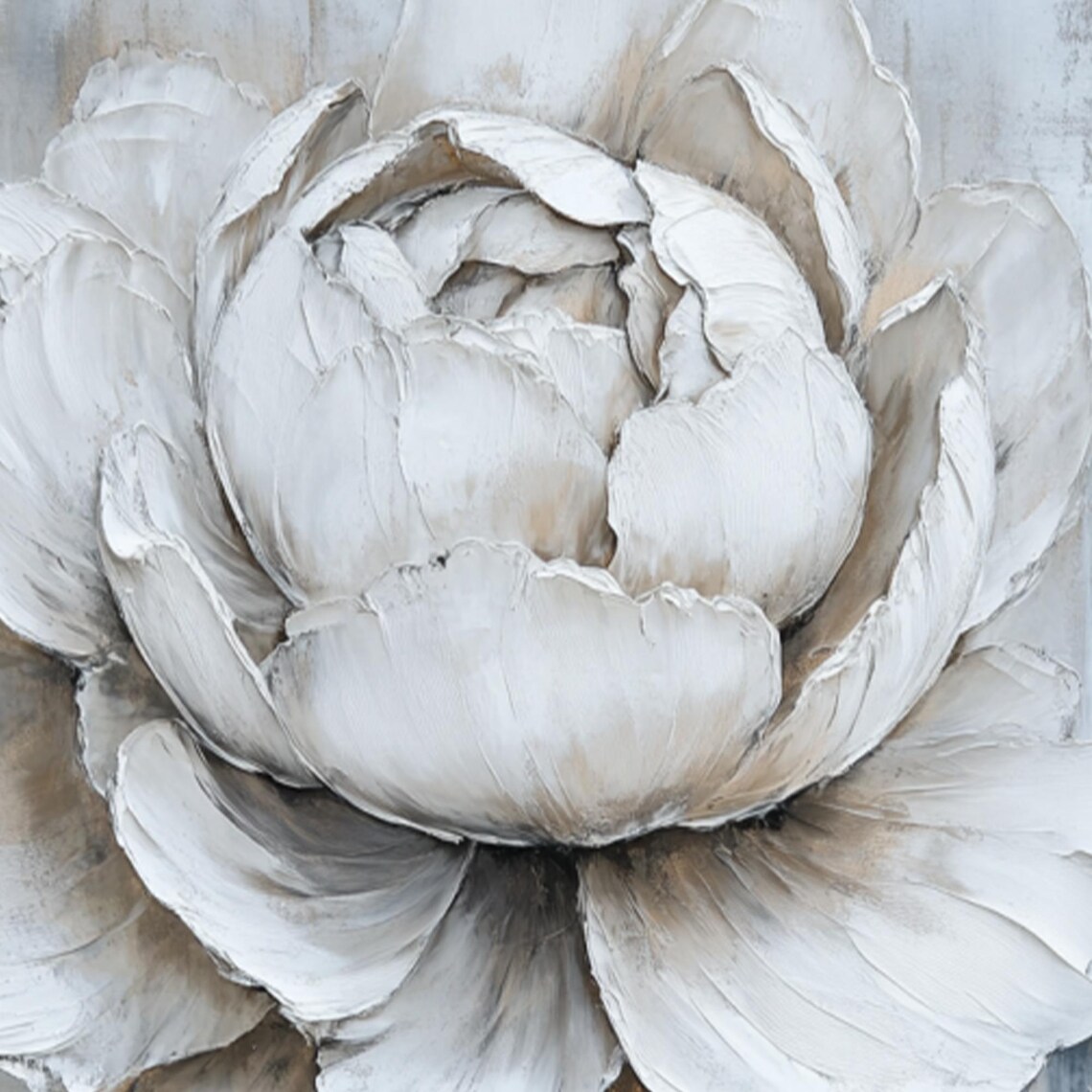 Large White Gray Flower Oil Painting On 3d Gray White Flower Textured Art Abstract Blooming Floral Painting Flower Acrylic Painting - Image 2