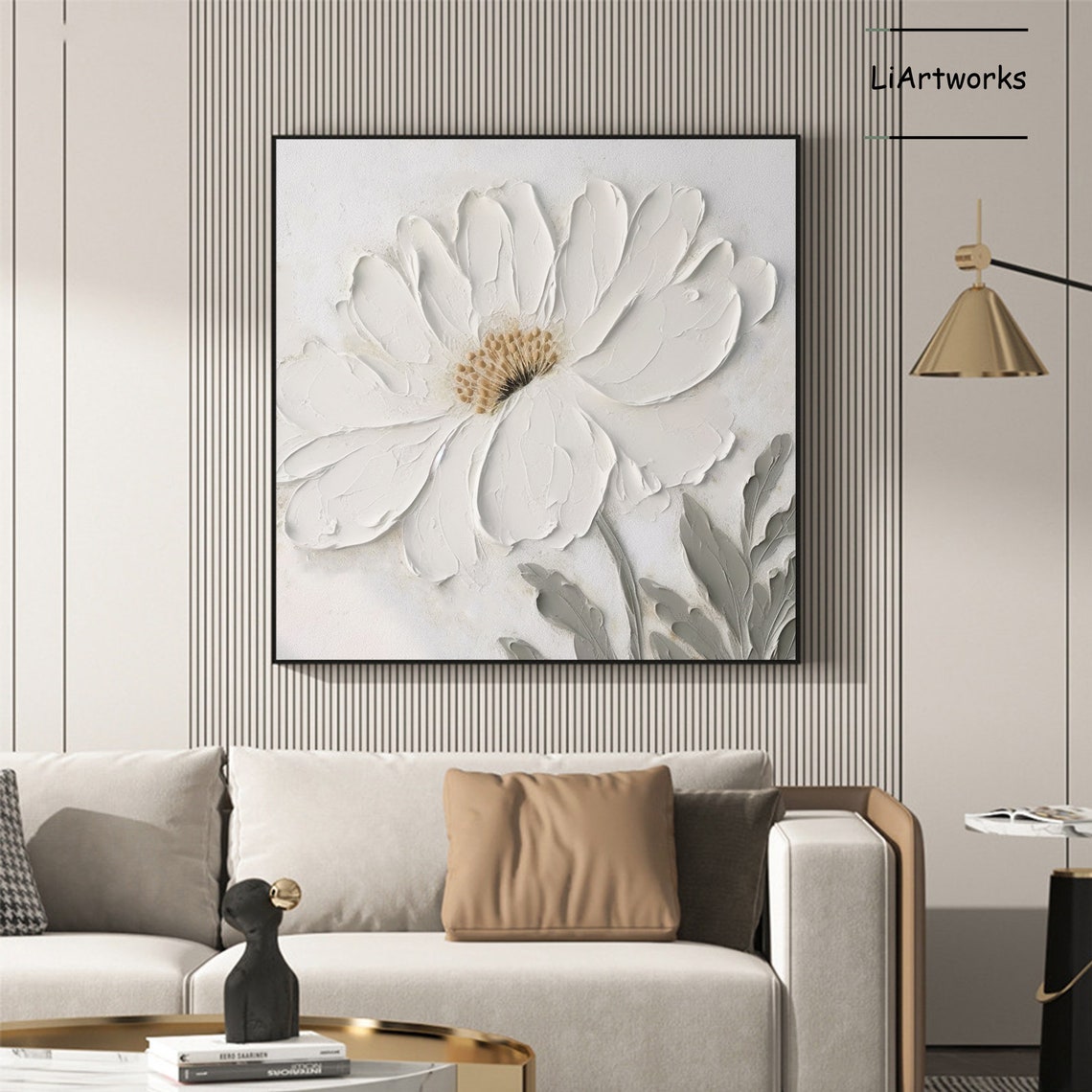 Large White Daisy 3D Textured Botanical Square Floral Poster - Image 3